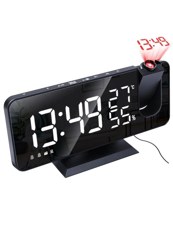 ساعة منبه إلكترونية بإضاءة ليد، تصميم عاكس لغرفة النوم، ساعة عرض رقمية تركب على الجدار مع شاشة كبيرة، يمكنها عرض درجة الحرارة، تتمتع بسطوع قابل للتعديل - Image 1